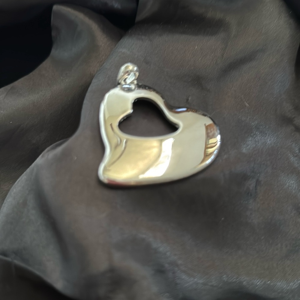 Silver Tone Solid Heart w/Cutout Heart Pendant
